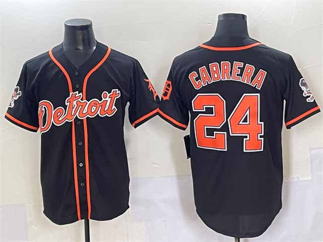 Detroit Tigers #24 Miguel Cabrera Black With Patch Cool Base Stitched Baseball Jersey - Main View