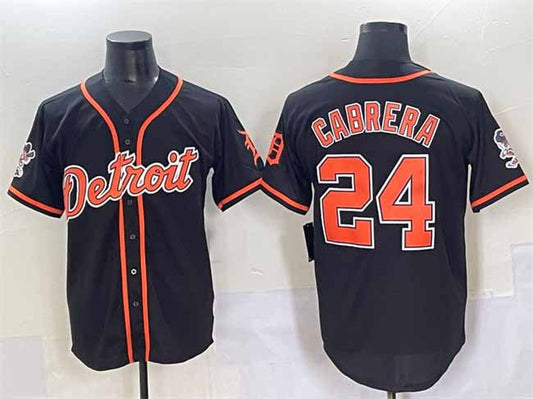 Detroit Tigers #24 Miguel Cabrera Black With Patch Cool Base Stitched Baseball Jersey - Main View