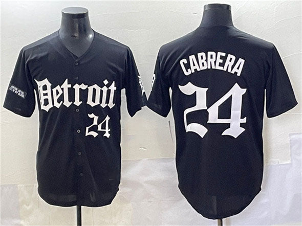 Detroit Tigers #24 Miguel Cabrera Black 'Motor Gothic Edition' Vapor Premier Limited Stitched Baseball Jersey - Main View