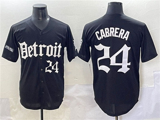 Detroit Tigers #24 Miguel Cabrera Black 'Motor Gothic Edition' Vapor Premier Limited Stitched Baseball Jersey - Main View