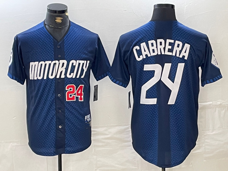 Detroit Tigers #24 Miguel Cabrera Number Navy 2024 City Connect Cool Base Limited Stitched Baseball Jersey - Main View