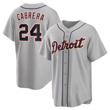 Detroit Tigers #24 Miguel Cabrera Road Replica Player Name Jersey - Gray Stitched Baseball Jersey - Main View