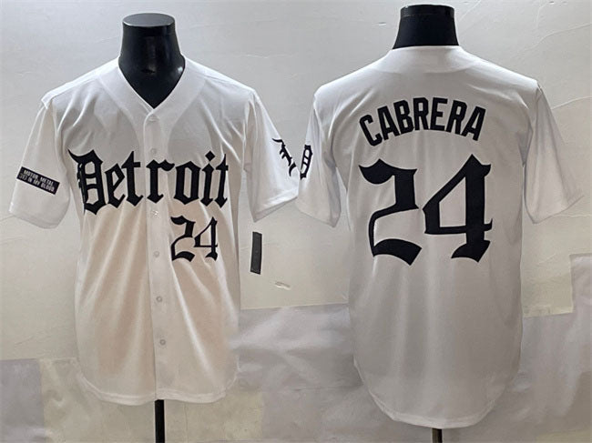 Detroit Tigers #24 Miguel Cabrera White 'Motor Gothic Edition' Vapor Premier Limited Stitched Baseball Jersey - Main View
