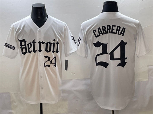 Detroit Tigers #24 Miguel Cabrera White 'Motor Gothic Edition' Vapor Premier Limited Stitched Baseball Jersey - Main View