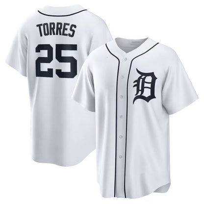 Detroit Tigers #25 Gleyber Torres Home Replica Jersey - White Stitched Baseball Jersey - Main View