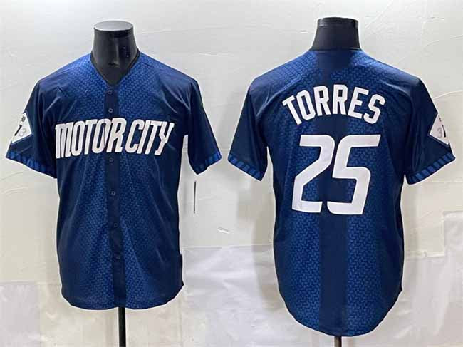 Detroit Tigers #25 Gleyber Torres Navy City Connect Cool Base Limited Stitched Baseball Jersey - Main View