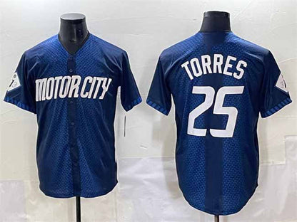Detroit Tigers #25 Gleyber Torres Navy City Connect Cool Base Limited Stitched Baseball Jersey - Main View