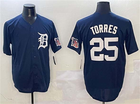 Detroit Tigers #25 Gleyber Torres Navy With Patch Cool Base Stitched Baseball Jersey - Main View