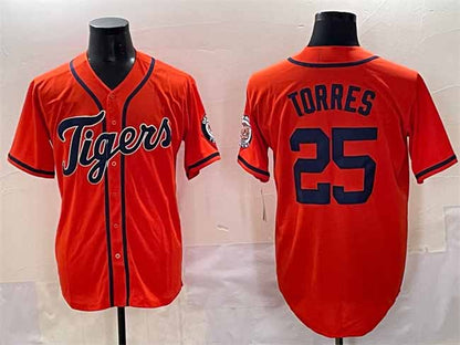Detroit Tigers #25 Gleyber Torres Orange With Patch Vapor Premier Limited Stitched Baseball Jersey - Main View