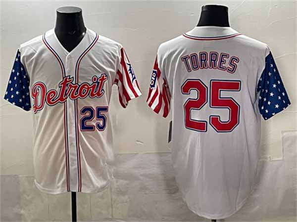 Detroit Tigers #25 Gleyber Torres White 2025 Memorial Day Vapor Premier Limited Stitched Baseball Jersey - Main View