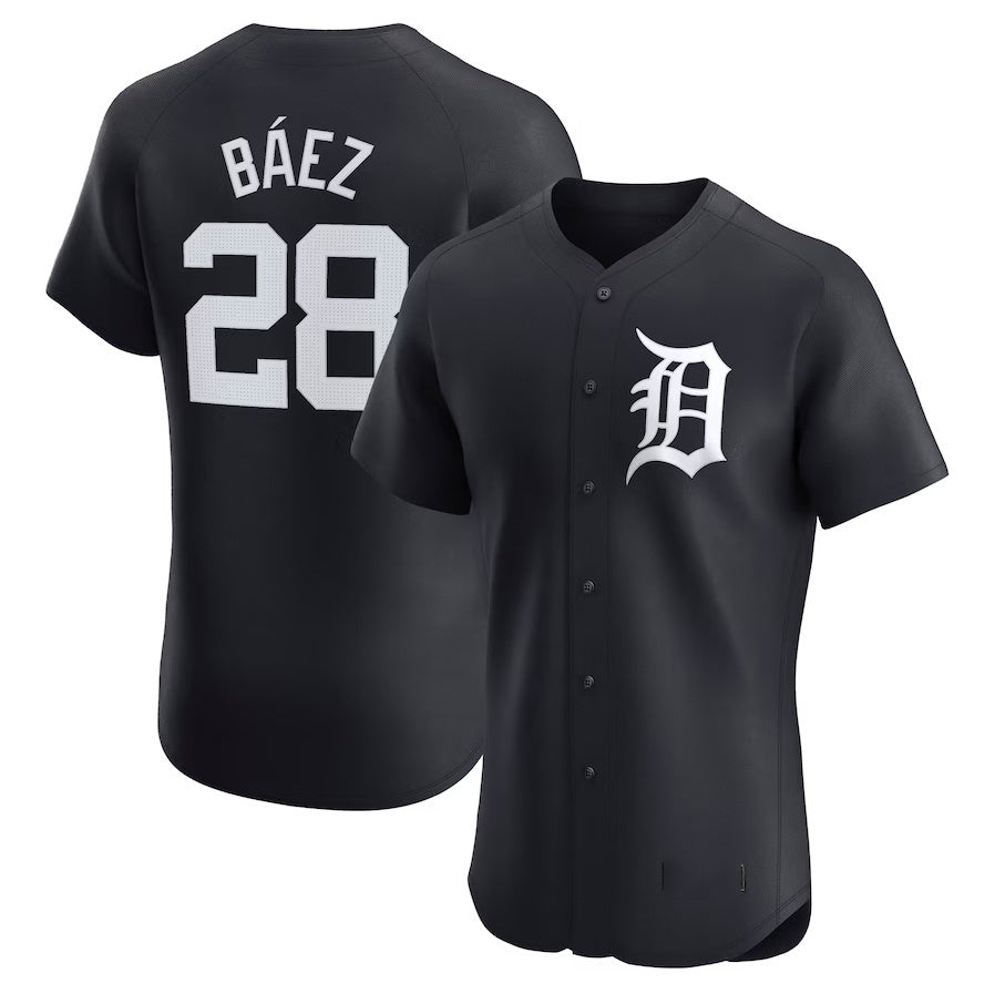 Detroit Tigers #28 Javier Baez Alternate Elite Player Jersey - Navy Stitched Baseball Jersey - Main View