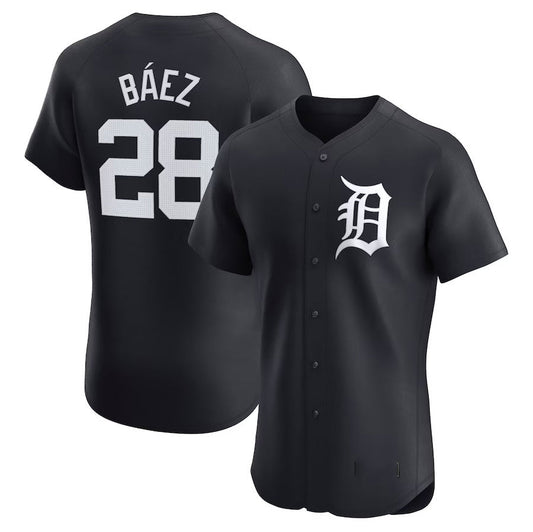 Detroit Tigers #28 Javier Baez Alternate Elite Player Jersey - Navy Stitched Baseball Jersey - Main View