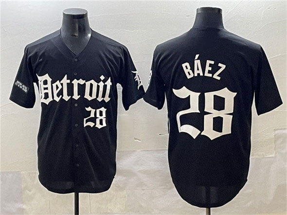 Detroit Tigers #28 Javier Báez Black 'Motor Gothic Edition' Vapor Premier Limited Stitched Baseball Jersey - Main View