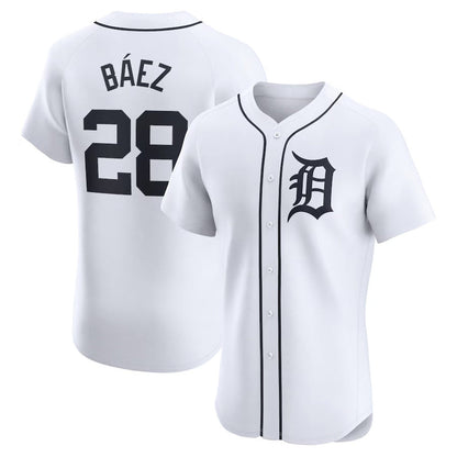 Detroit Tigers #28 Javier Baez Home Elite Player Jersey - White Stitched Baseball Jersey - Main View