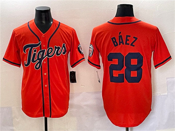 Detroit Tigers #28 Javier Báez Orange With Patch Cool Base Stitched Baseball Jersey - Main View