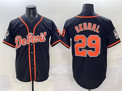 Detroit Tigers #29 Tarik Skubal Black With Patch Cool Base Stitched Baseball Jersey - Main View