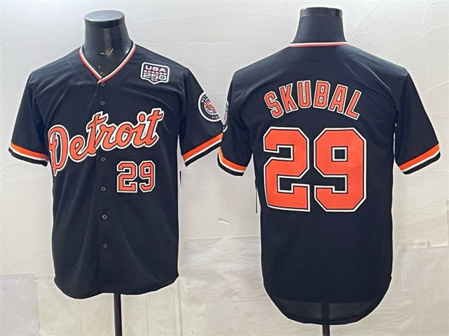 Detroit Tigers #29 Tarik Skubal Navy 2026 Alternate USA 250' Patch Vapor Premier Limited Stitched Baseball Jersey - Main View