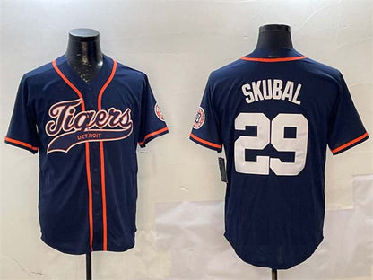 Detroit Tigers #29 Tarik Skubal Navy With Patch Cool Base Stitched Baseball Jersey - Main View