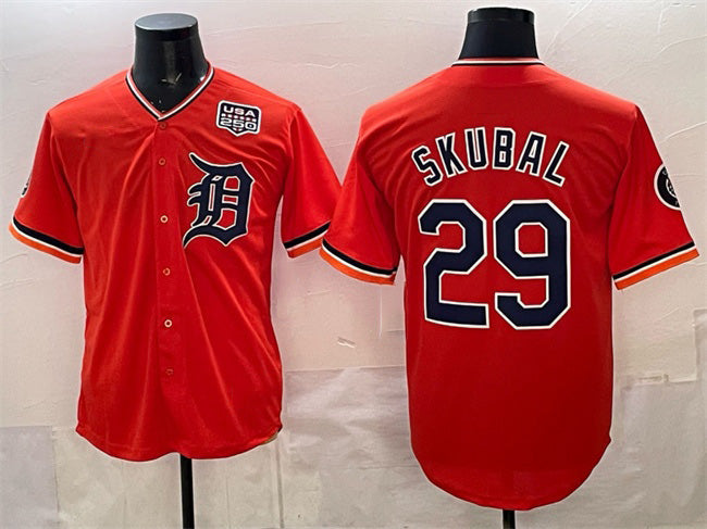 Detroit Tigers #29 Tarik Skubal Orange 2026 Alternate USA 250' Patch Vapor Premier Limited Stitched Baseball Jersey - Main View