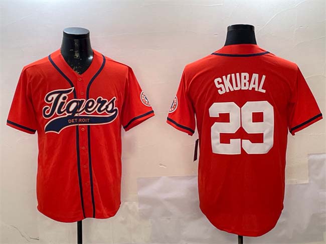 Detroit Tigers #29 Tarik Skubal Orange With Patch Cool Base Stitched Baseball Jersey - Main View
