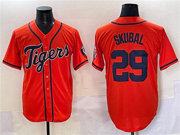 Detroit Tigers #29 Tarik Skubal Orange With Patch Cool Base Stitched Baseball Jersey - Main View