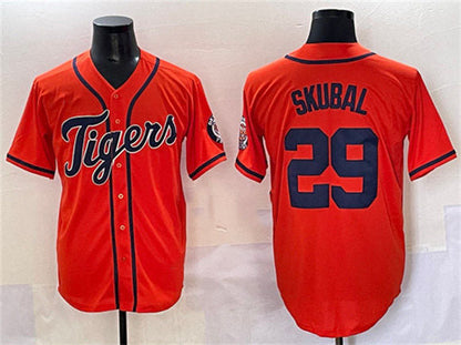 Detroit Tigers #29 Tarik Skubal Orange With Patch Cool Base Stitched Baseball Jersey - Main View