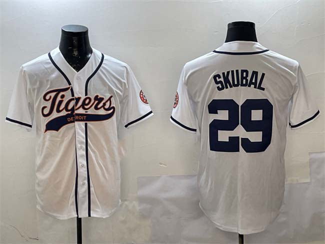 Detroit Tigers #29 Tarik Skubal White With Patch Cool Base Stitched Baseball Jersey - Main View