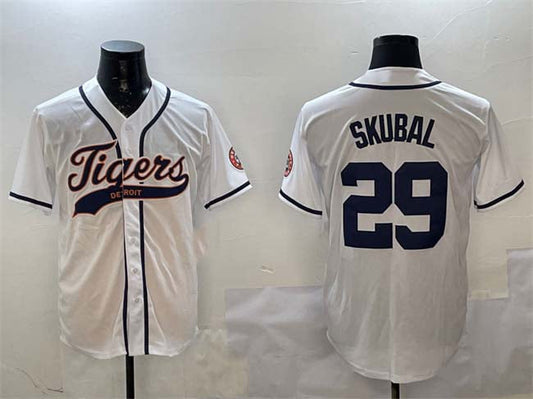 Detroit Tigers #29 Tarik Skubal White With Patch Cool Base Stitched Baseball Jersey - Main View