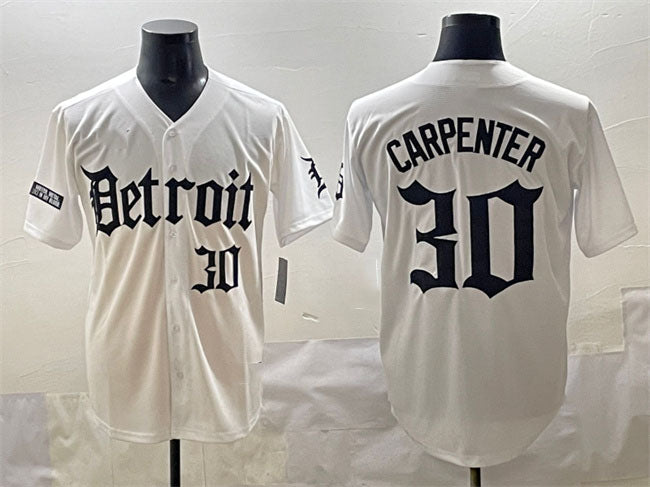 Detroit Tigers #30 Kerry Carpenter White 'Motor Gothic Edition' Vapor Premier Limited Stitched Baseball Jersey - Main View