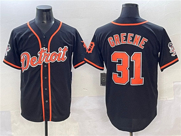 Detroit Tigers #31 Riley Greene Black With Patch Cool Base Stitched Baseball Jersey - Main View