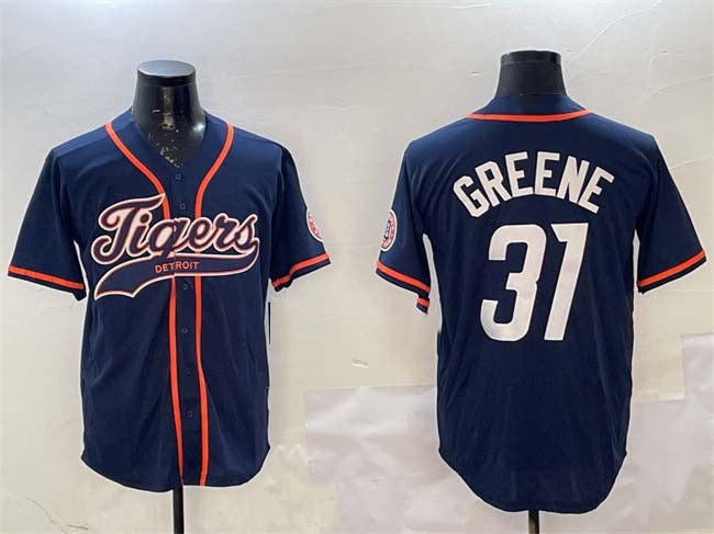 Detroit Tigers #31 Riley Greene Navy With Patch Cool Base Stitched Baseball Jersey - Main View