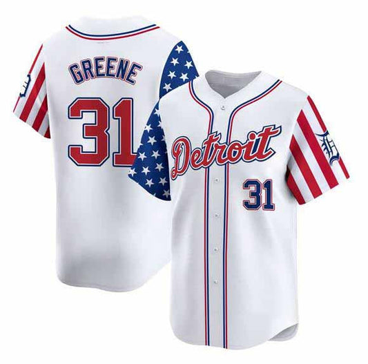 Detroit Tigers #31 Riley Greene White 2025 Independence Day Vapor Premier Limited Stitched Baseball Jersey - Main View