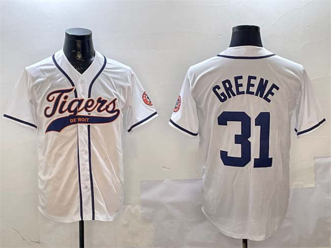 Detroit Tigers #31 Riley Greene White With Patch Cool Base Stitched Baseball Jersey - Main View