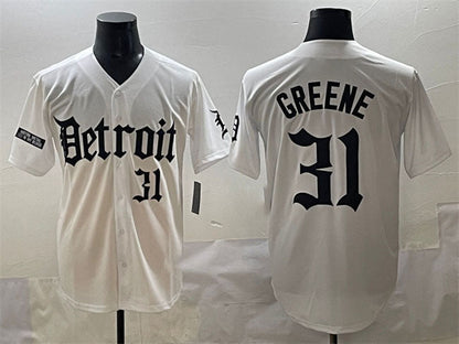 Detroit Tigers #31 Riley Greene White 'Motor Gothic Edition' Vapor Premier Limited Stitched Baseball Jersey - Main View