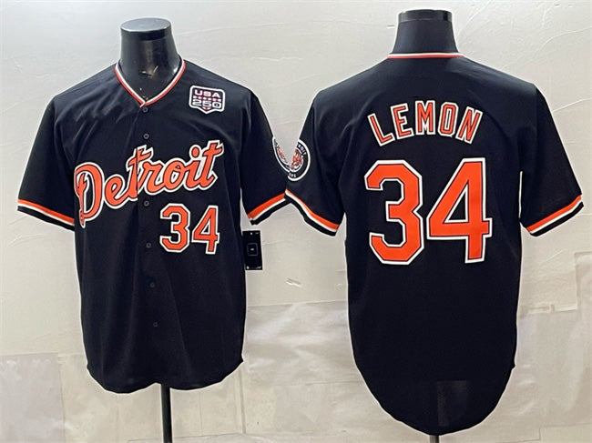 Detroit Tigers #34 Chet Lemon Black 2026 Alternate USA 250' Patch Vapor Premier Limited Stitched Baseball Jersey - Main View