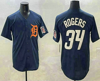 Detroit Tigers #34 Jake Rogers Navy Alternate With Patch Cool Base Stitched Baseball Jerseys - Main View