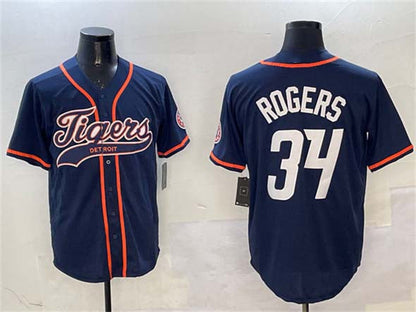 Detroit Tigers #34 Jake Rogers Navy With Patch Cool Base Stitched Baseball Jersey - Main View
