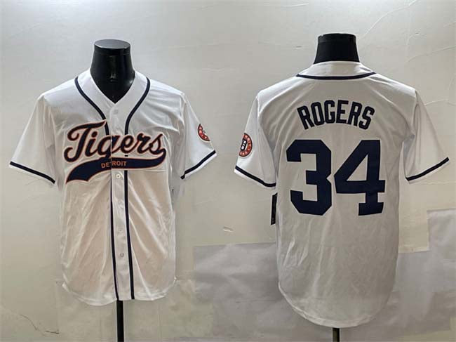 Detroit Tigers #34 Jake Rogers White With Patch Cool Base Stitched Baseball Jersey - Main View