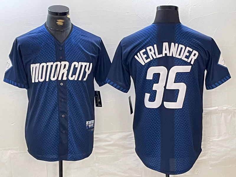 Detroit Tigers #35 Justin Verlander Navy 2024 City Connect Cool Base Limited Stitched Baseball Jersey - Main View