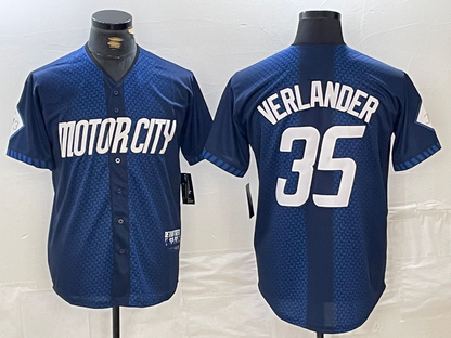 Detroit Tigers #35 Justin Verlander Navy 2024 City Connect Cool Base Limited Stitched Baseball Jersey - Main View