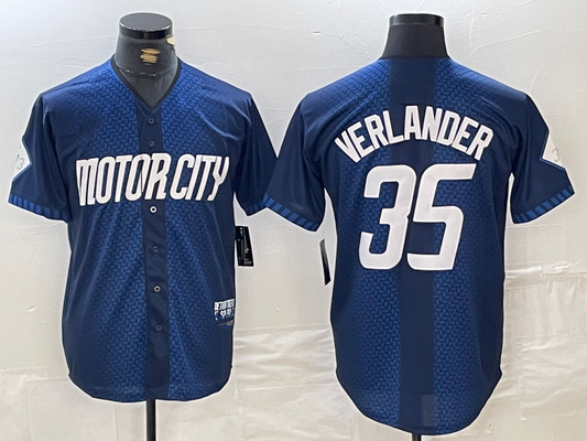 Detroit Tigers #35 Justin Verlander Navy 2024 City Connect Cool Base Limited Stitched Baseball Jersey - Main View