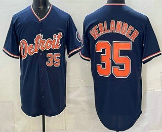 Detroit Tigers #35 Justin Verlander Navy Limited Stitched Baseball Jersey - Main View