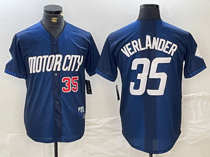 Detroit Tigers #35 Justin Verlander Number Navy 2024 City Connect Cool Base Limited Stitched Baseball Jersey - Main View
