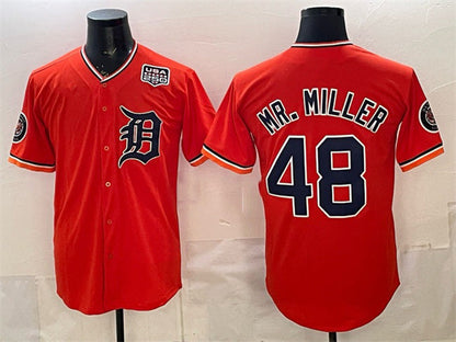 Detroit Tigers #48 Mr. Miller Orange 2026 Alternate USA 250' Patch Vapor Premier Limited Stitched Baseball Jersey - Main View