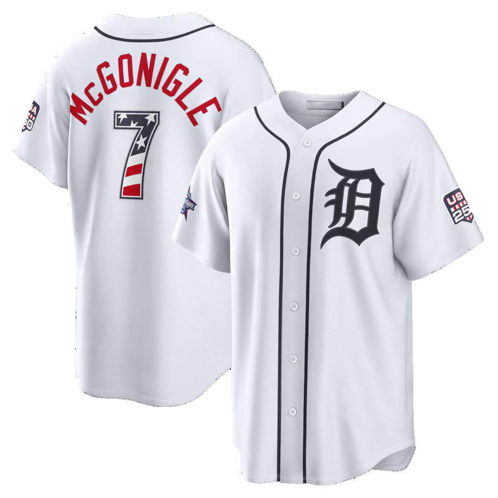 Detroit Tigers #7 Kevin McGonigle 2026 All-Star Edition Stars & Stripes White Stadium Baseball Jersey - Main View