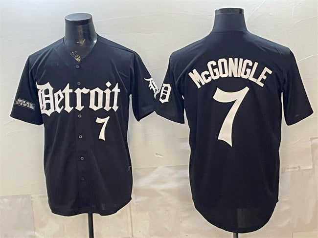 Detroit Tigers #7 Kevin McGonigle Black 'Motor Gothic Edition' Vapor Premier Limited Stitched Baseball Jersey - Main View