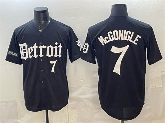 Detroit Tigers #7 Kevin McGonigle Black 'Motor Gothic Edition' Vapor Premier Limited Stitched Baseball Jersey - Main View