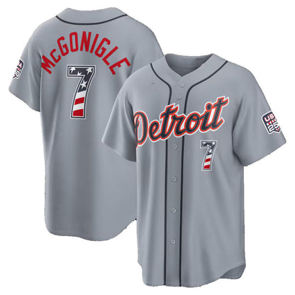 Detroit Tigers #7 Kevin McGonigle Gray USA 250 Fourth of July Road Stadium Jersey - Main View