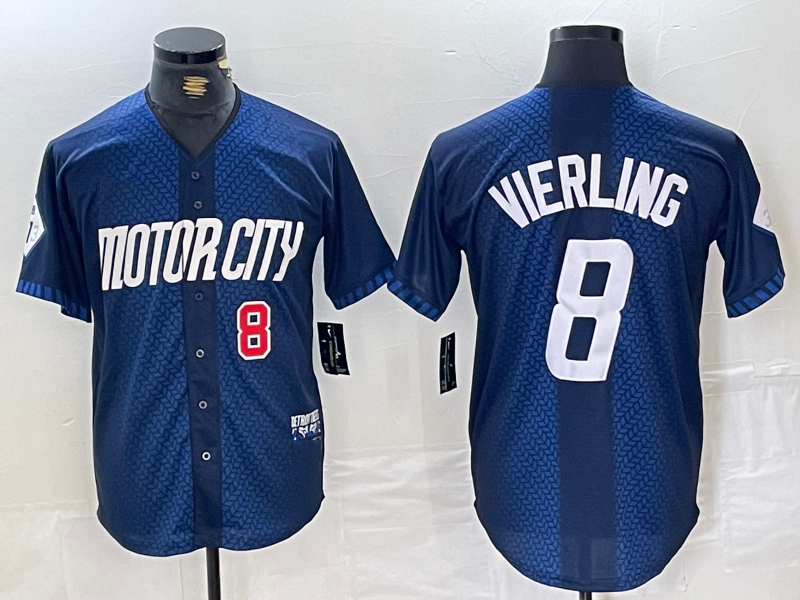 Detroit Tigers #8 Matt Vierling Number Navy 2024 City Connect Cool Base Limited Stitched Baseball Jersey - Main View