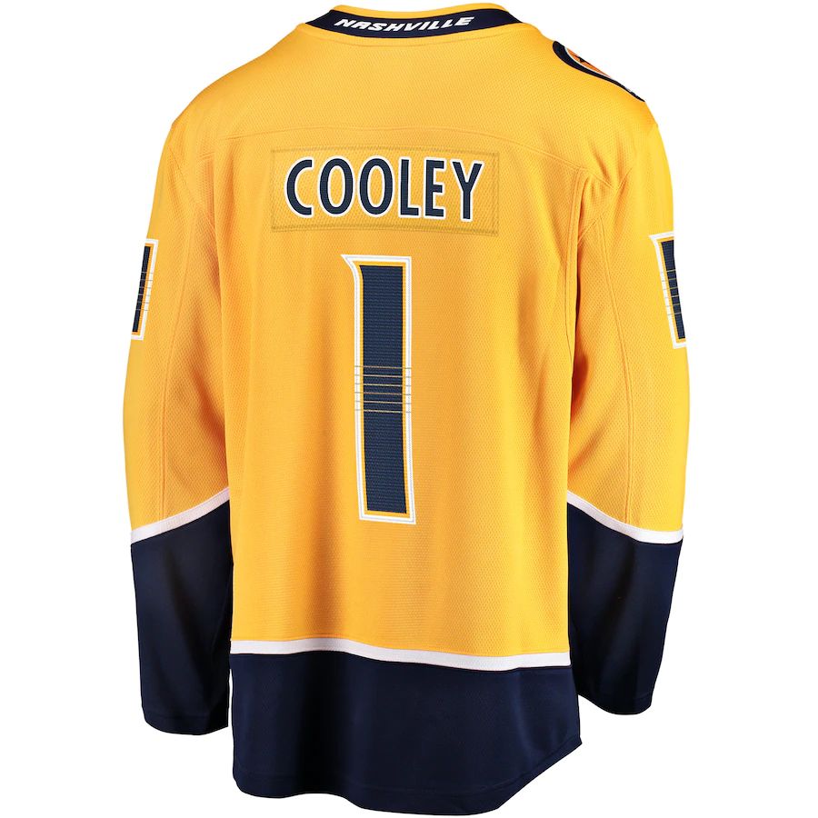 N.Predators #1 Devin Cooley Fanatics Branded Home Breakaway Player Jersey  Gold Stitched American Hockey Jerseys - Main View